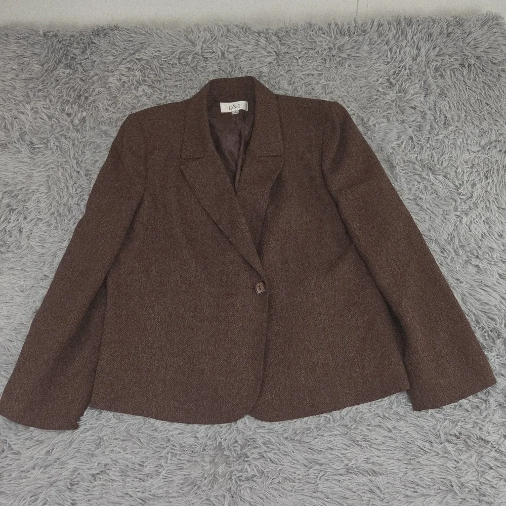 Le Suit Women 18 Brown Geometric Shape Single Button No Vent Blazer Sport Jacket